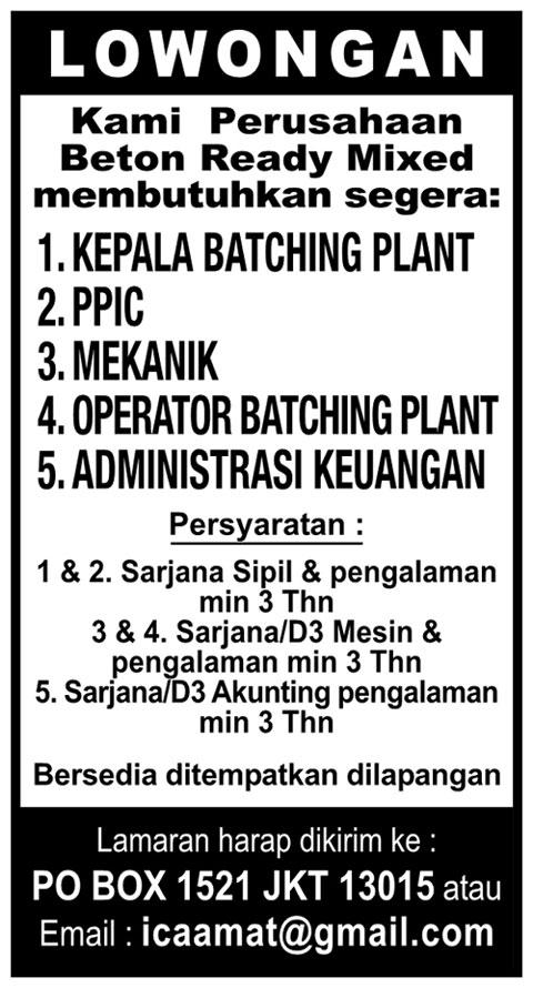 iklan koran kompas lowongan batching plant