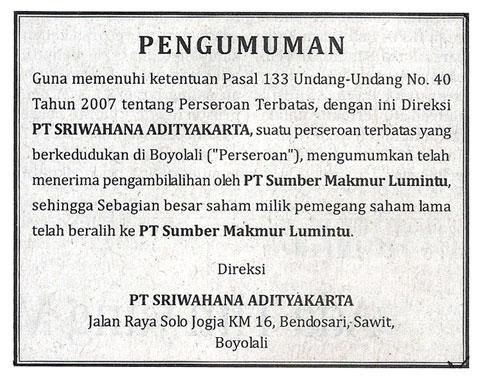 iklan pengumuman pengambilalihan di koran media indonesia