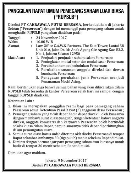 iklan pengumuman di koran media indonesia